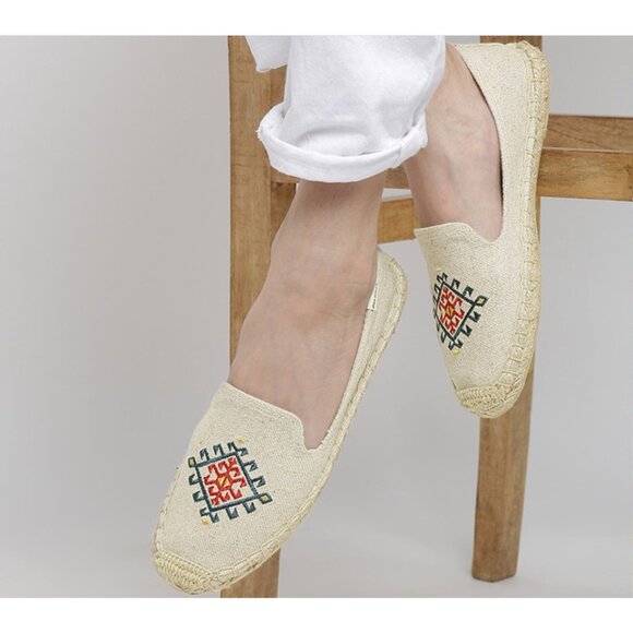 Soludos Embroidered Espadrilles Shoes Womens Sz 9 Slip-On Low Top Flat Off-White - Picture 12 of 12